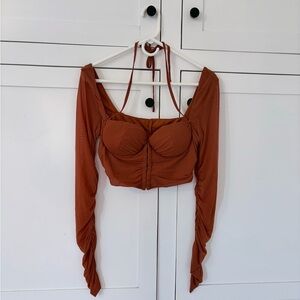 Burnt Orange Crop Long Sleeve Top Size Large